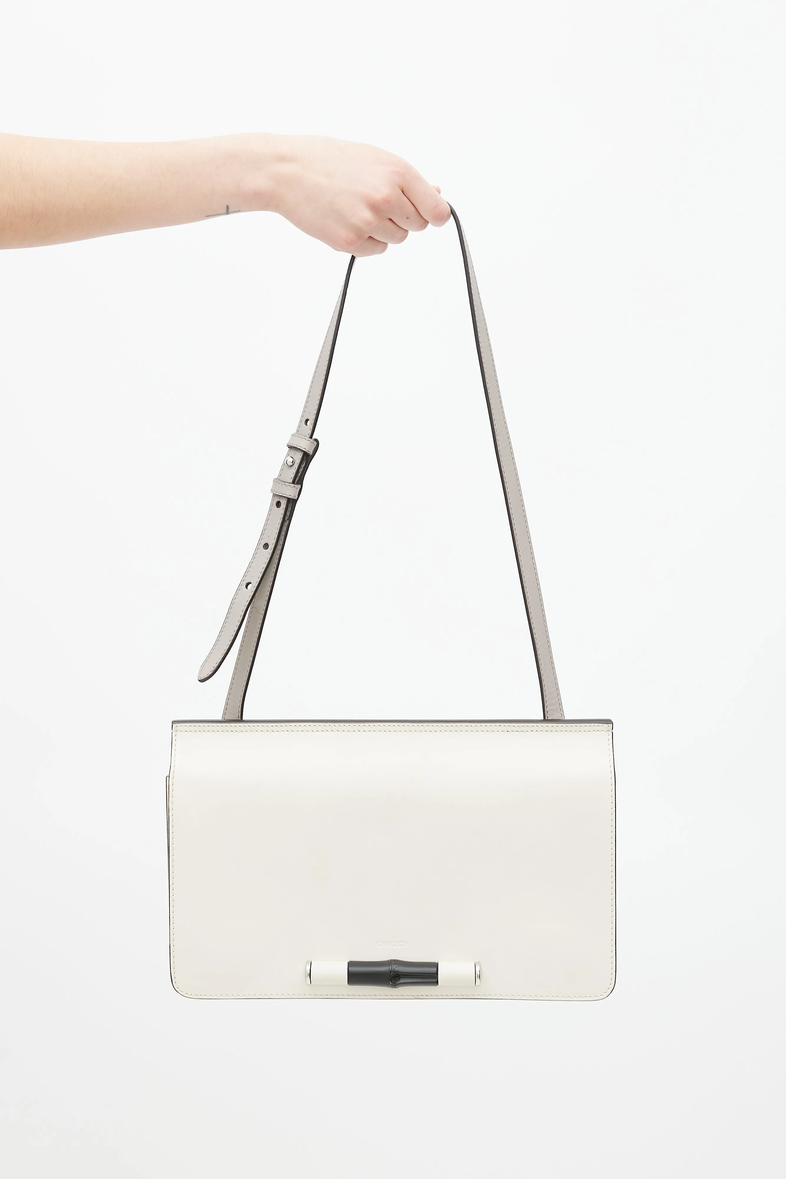 Beige Leather Lady Bamboo Shoulder Bag