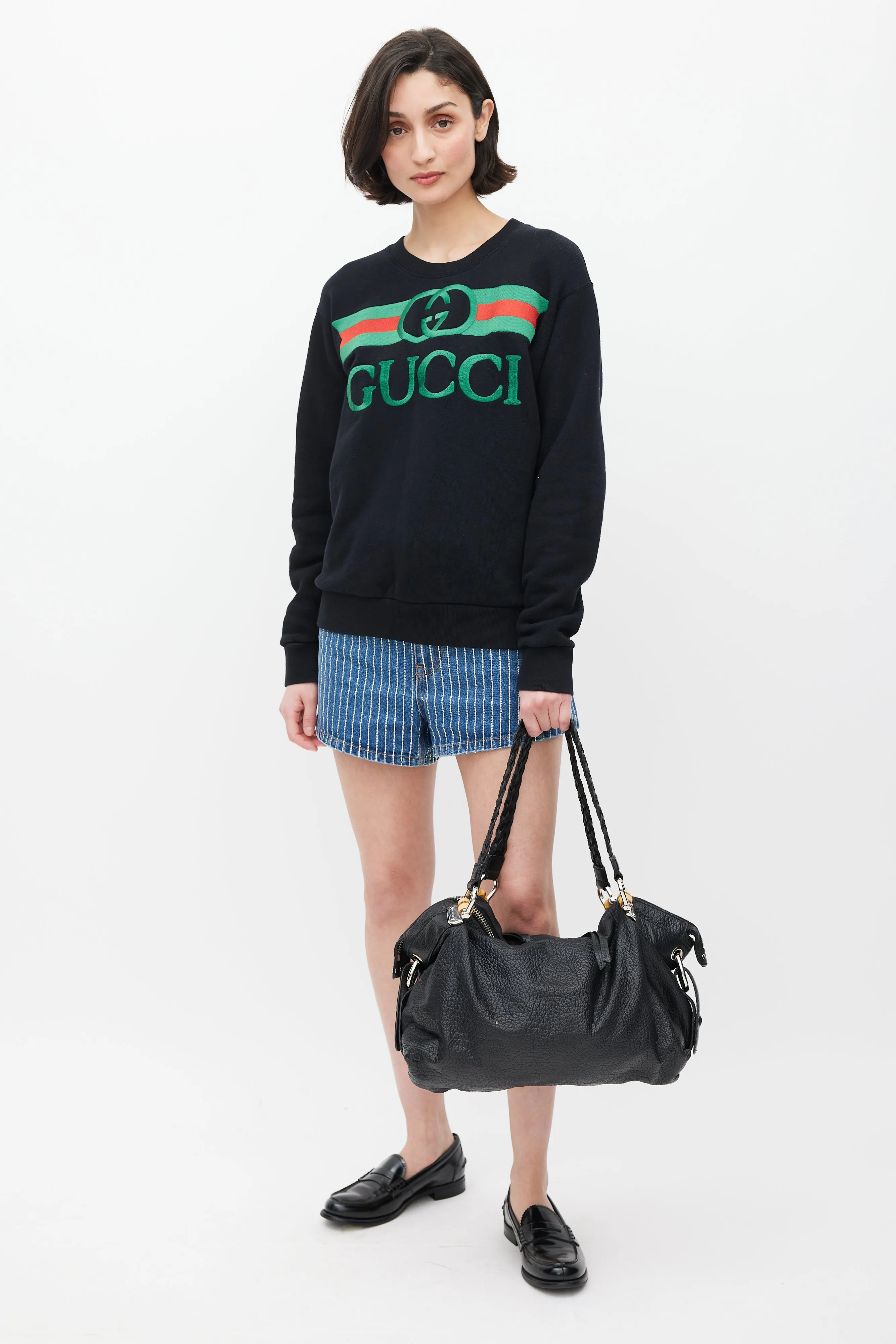 Black Leather Bamboo Bar Tote Bag