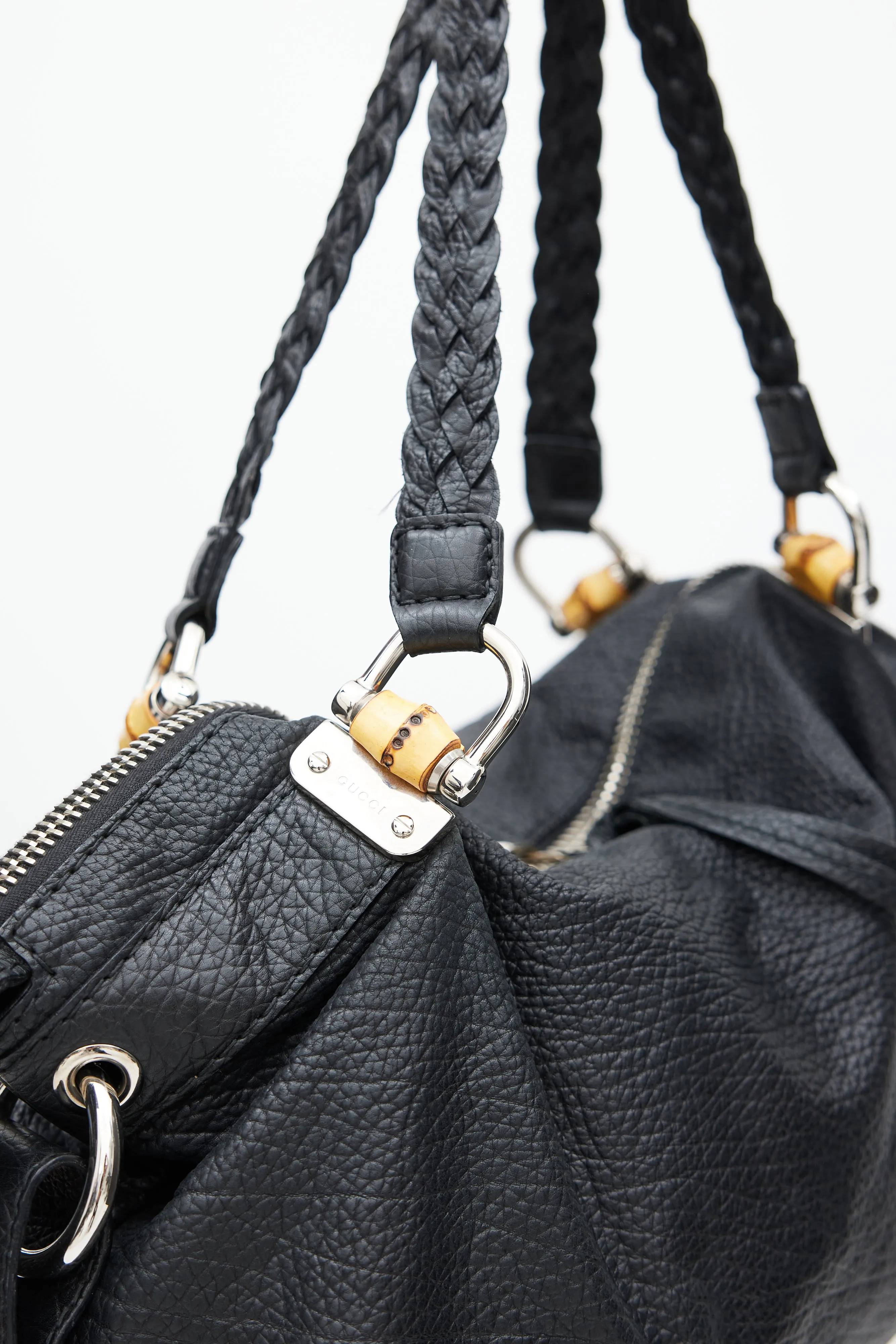 Black Leather Bamboo Bar Tote Bag