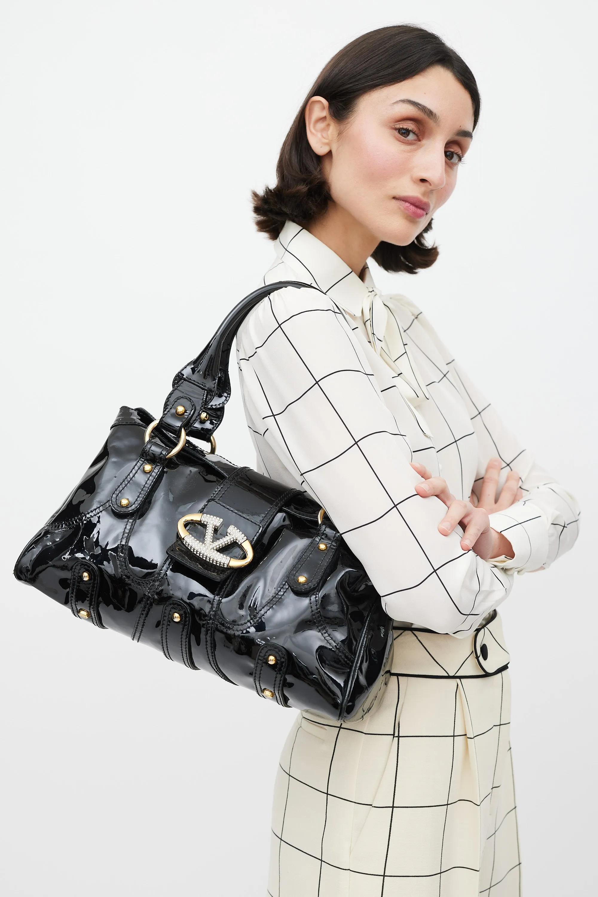Black Patent Leather Crystal Catch Bag