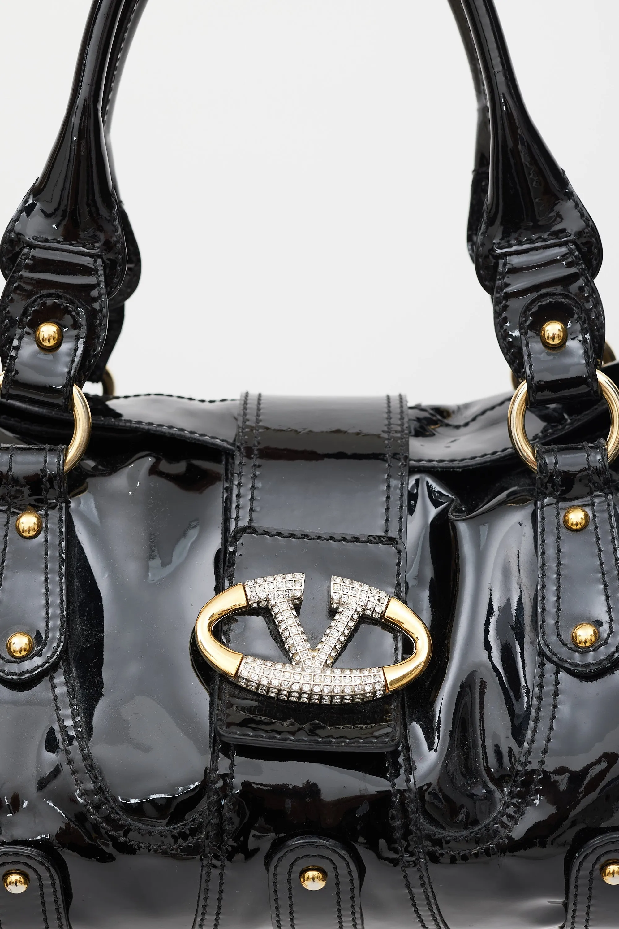 Black Patent Leather Crystal Catch Bag