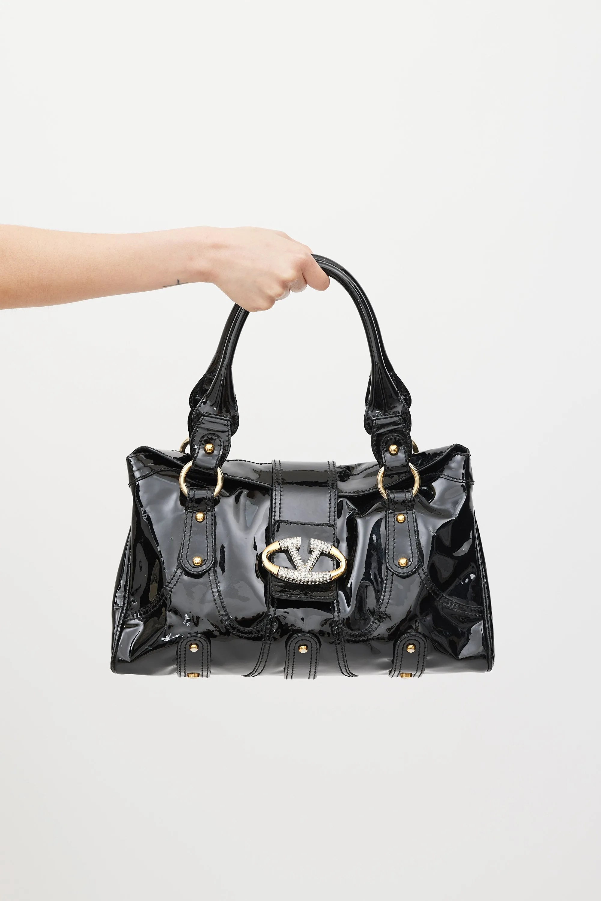 Black Patent Leather Crystal Catch Bag