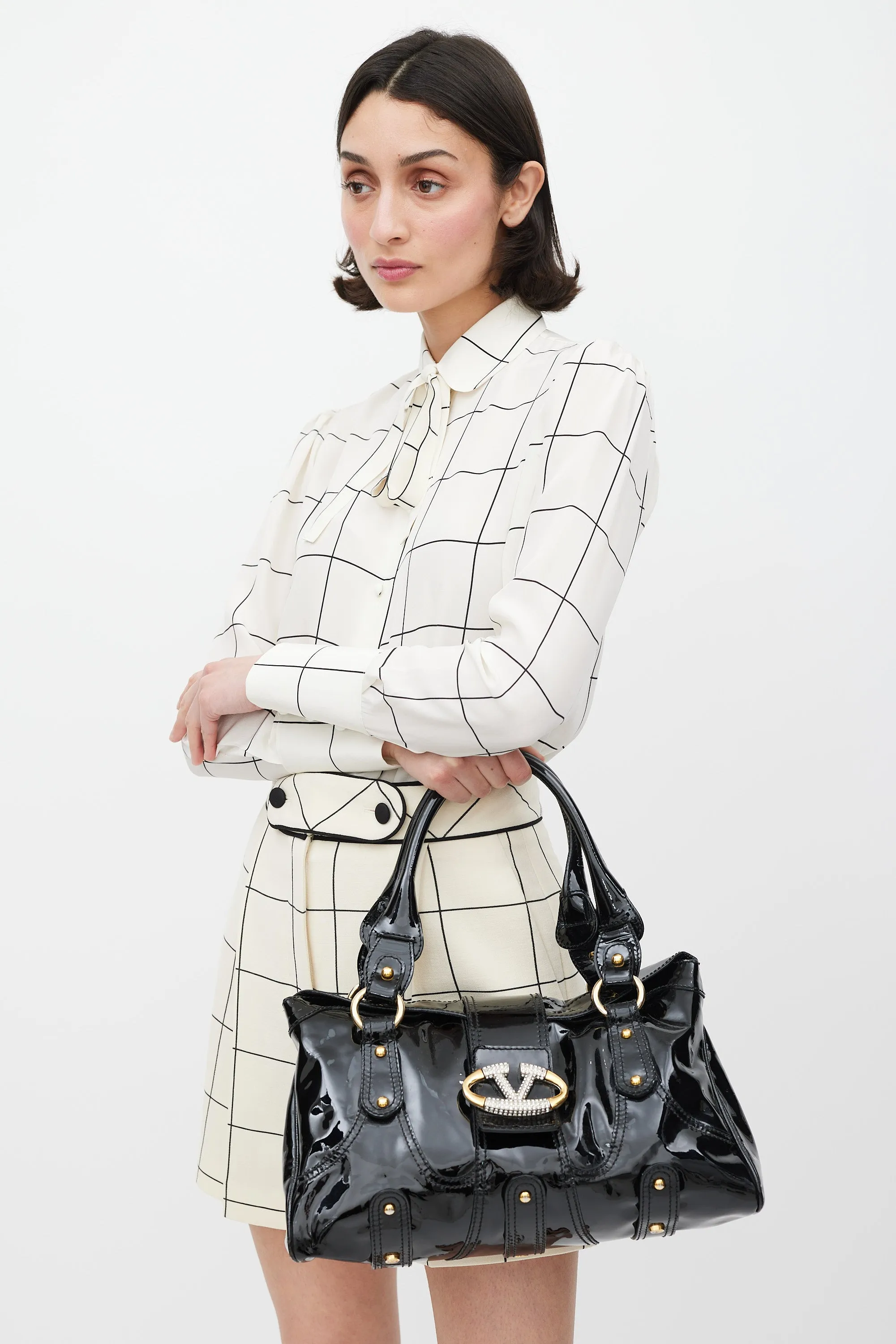 Black Patent Leather Crystal Catch Bag