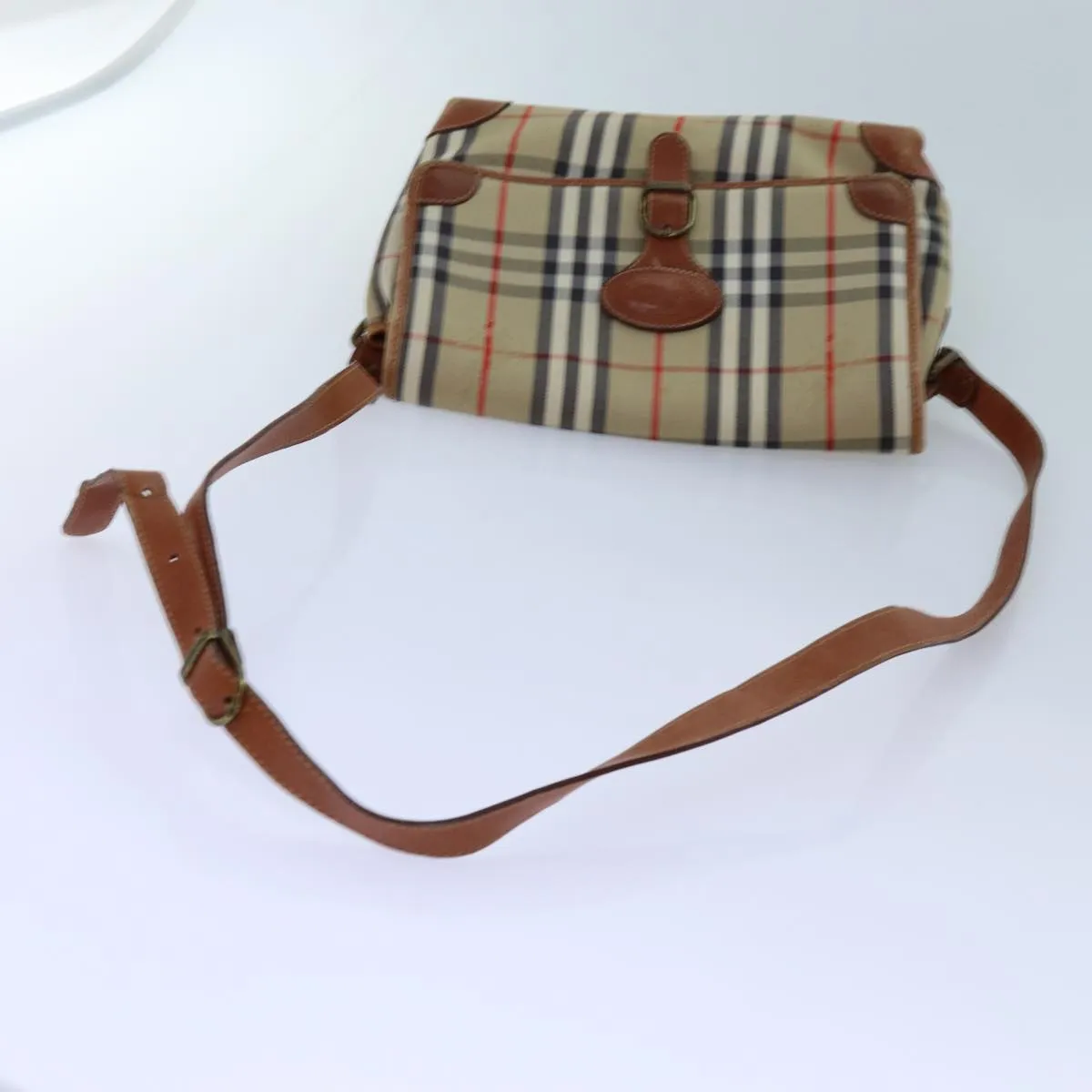 BURBERRYSs Nova Check Shoulder Bag Canvas Beige Auth ac2921