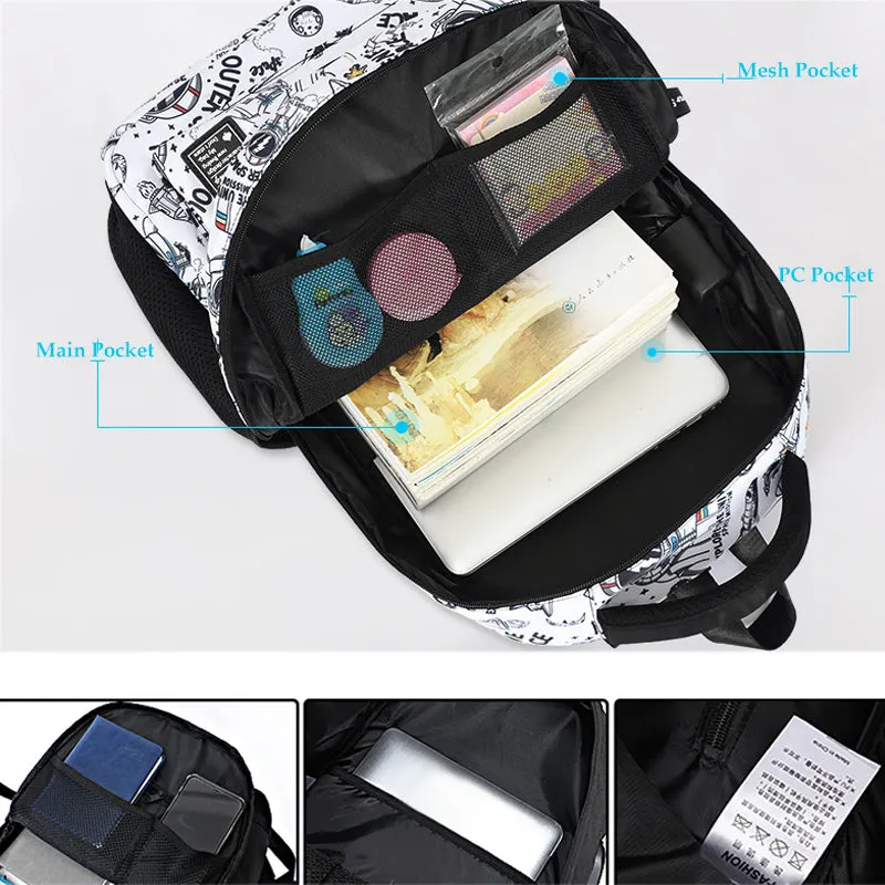 Cartoon Astronaut Pattern Backpack Students Boys Bookbag