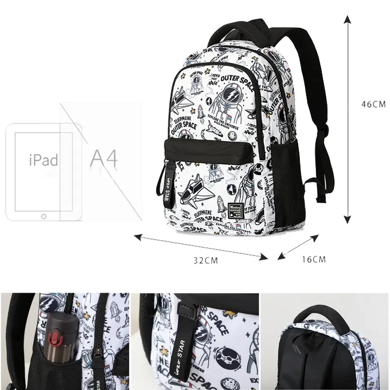 Cartoon Astronaut Pattern Backpack Students Boys Bookbag