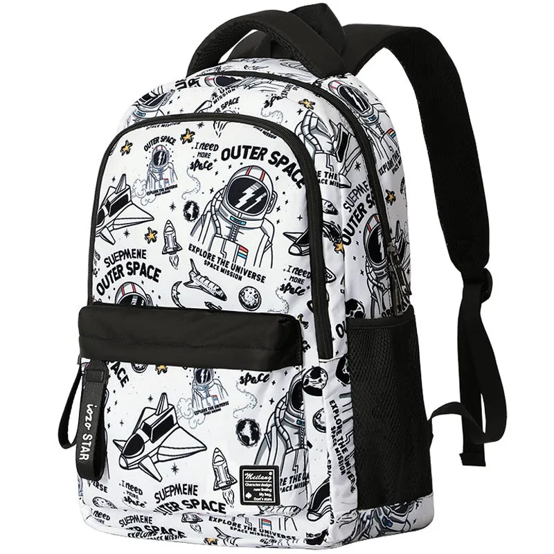 Cartoon Astronaut Pattern Backpack Students Boys Bookbag