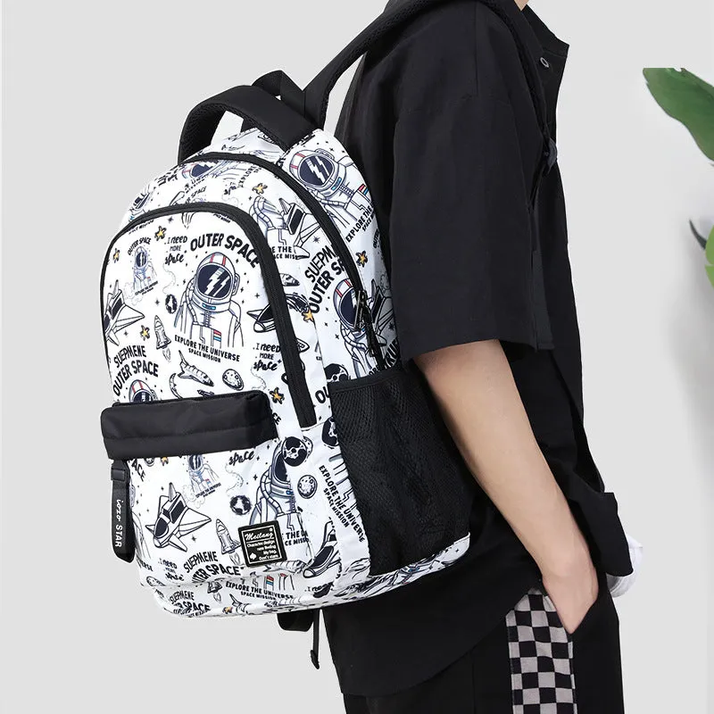 Cartoon Astronaut Pattern Backpack Students Boys Bookbag