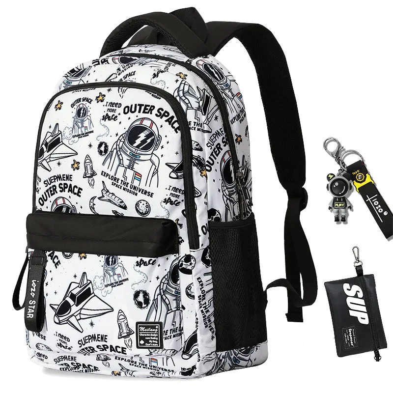 Cartoon Astronaut Pattern Backpack Students Boys Bookbag