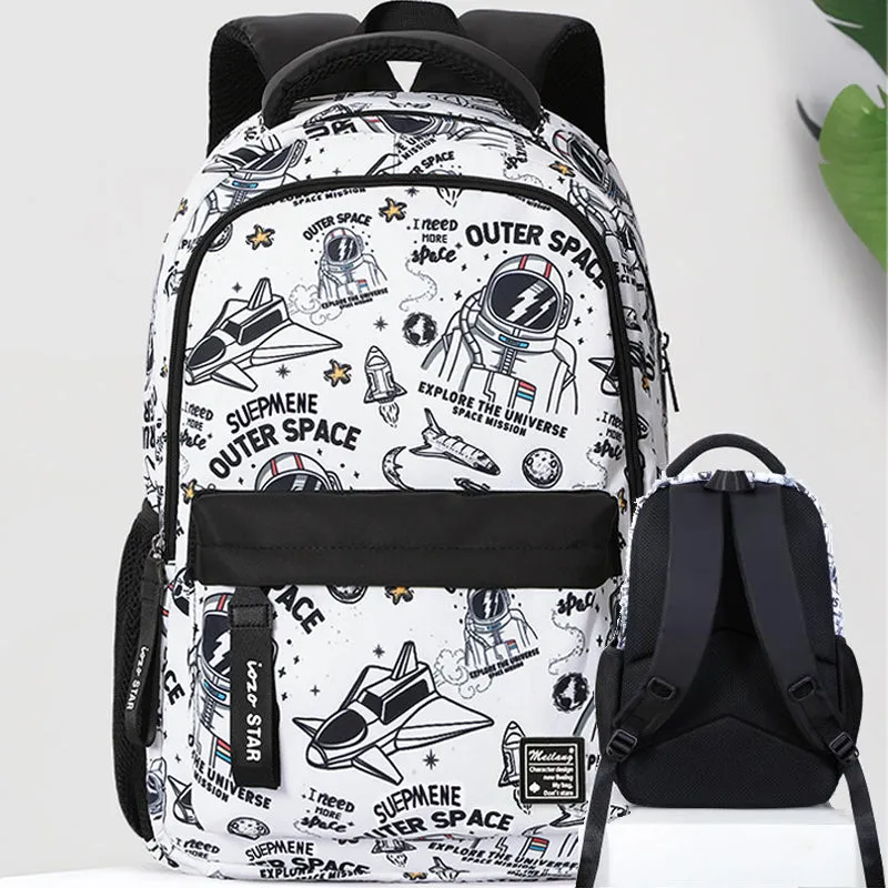Cartoon Astronaut Pattern Backpack Students Boys Bookbag