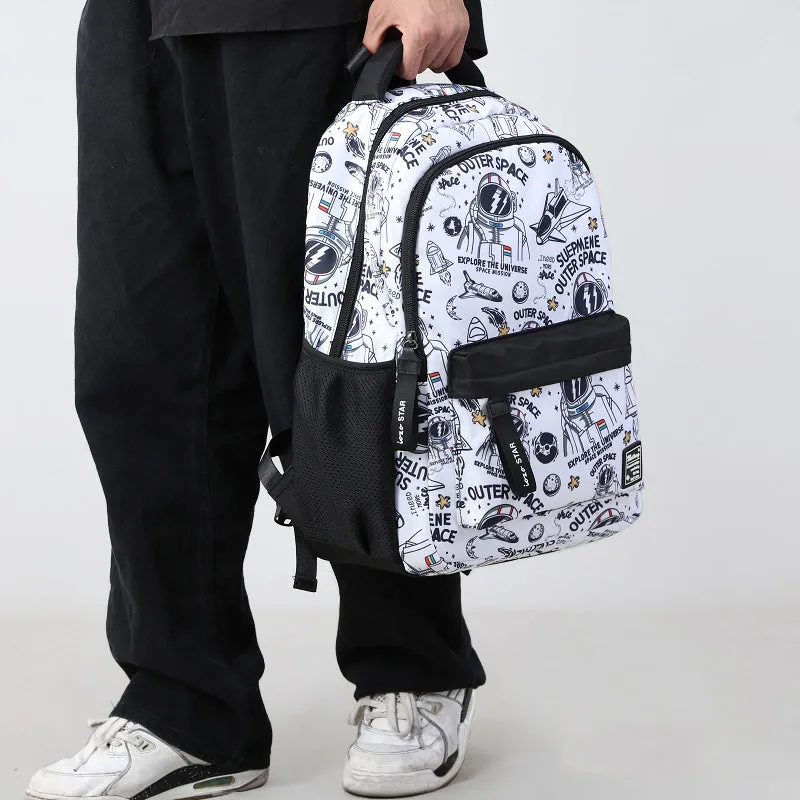 Cartoon Astronaut Pattern Backpack Students Boys Bookbag
