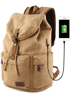 Cotton Canvas Backpack with USB Charging Port