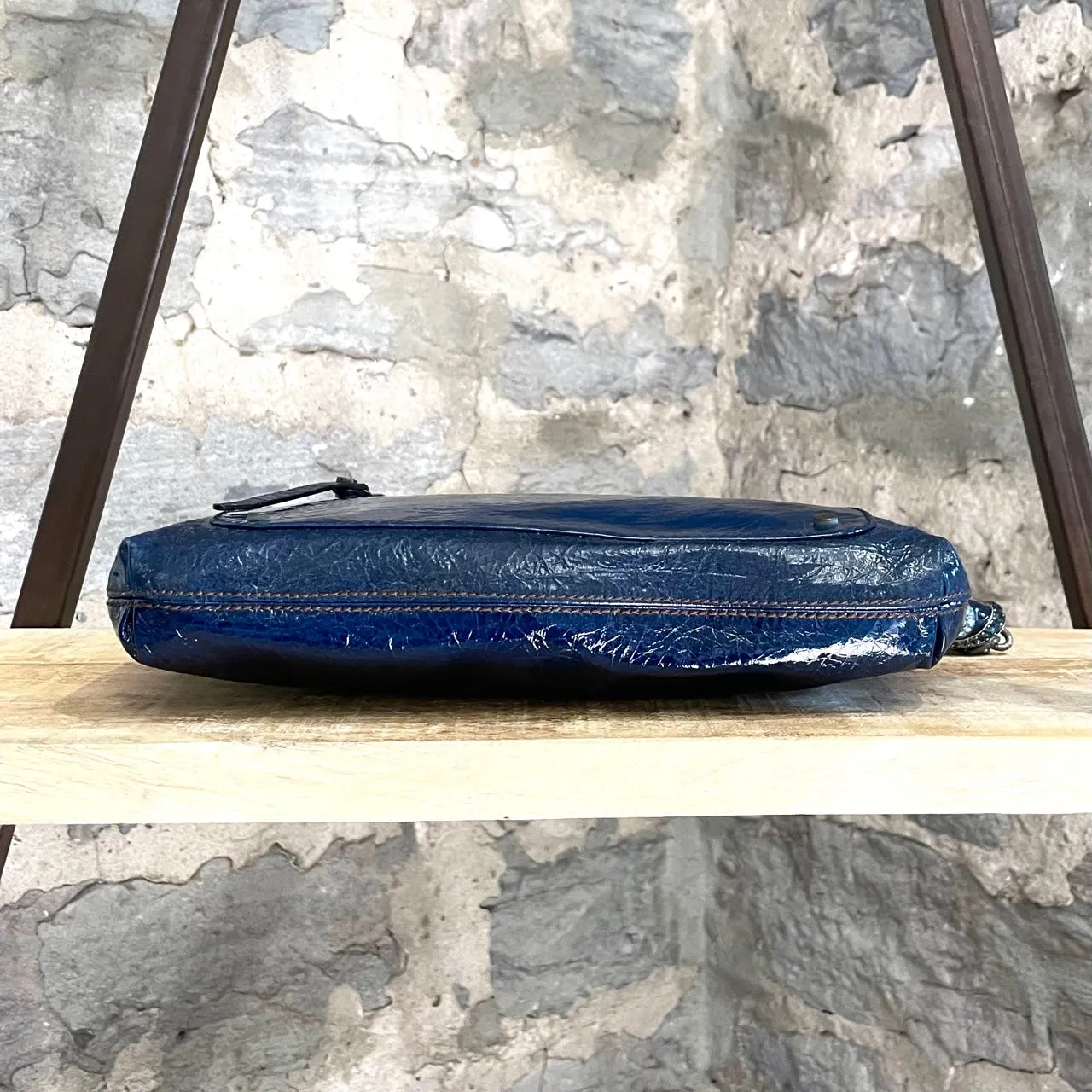 Lanvin Navy Patent Crystal Embellished Bird Head Wristlet Clutch