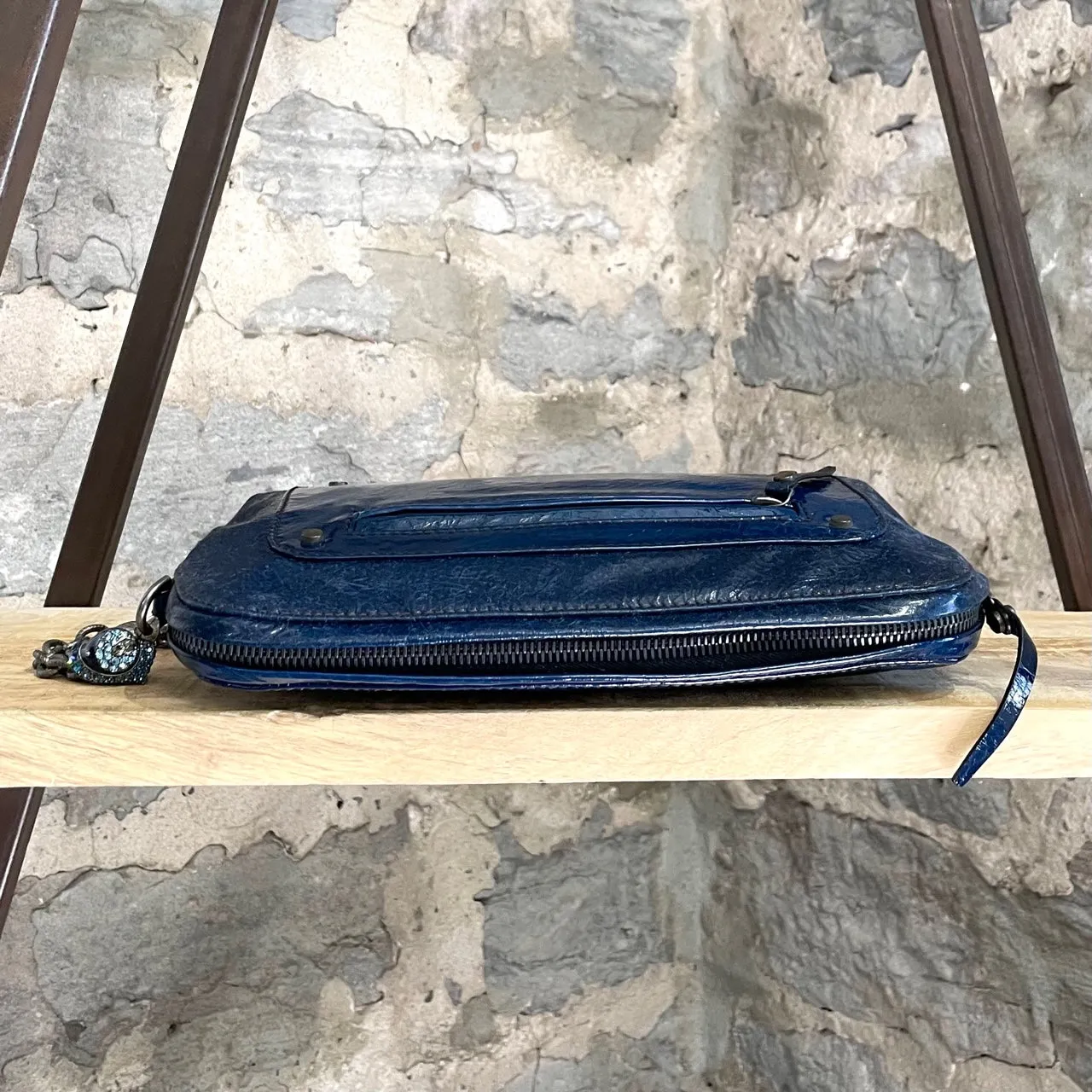 Lanvin Navy Patent Crystal Embellished Bird Head Wristlet Clutch