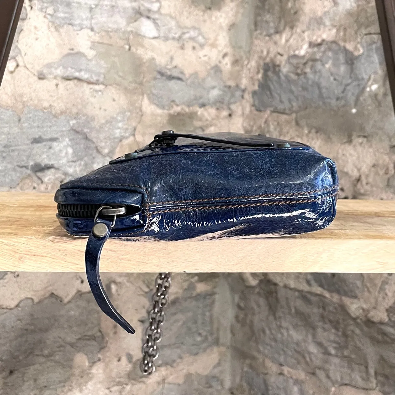 Lanvin Navy Patent Crystal Embellished Bird Head Wristlet Clutch