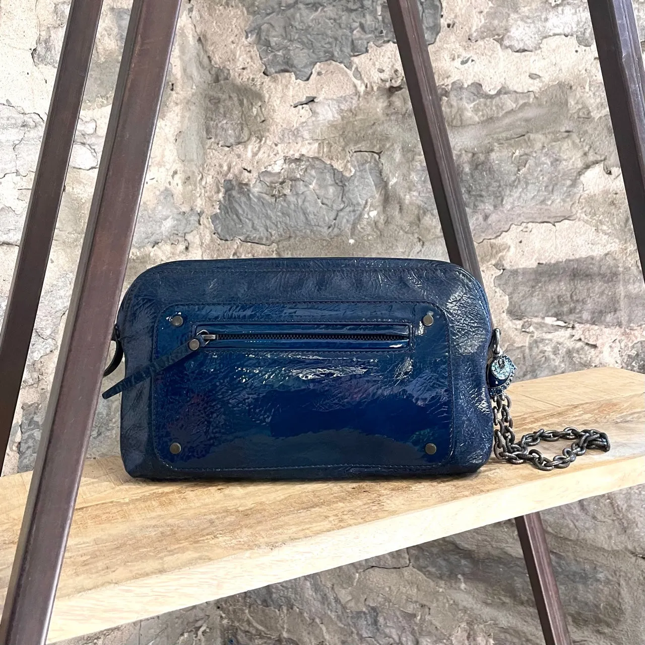 Lanvin Navy Patent Crystal Embellished Bird Head Wristlet Clutch