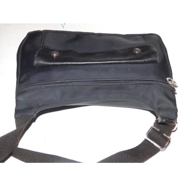 Longchamp Vintage Pursesdesigner Purses Black Leather And Canvas Nylon Messenger Bag