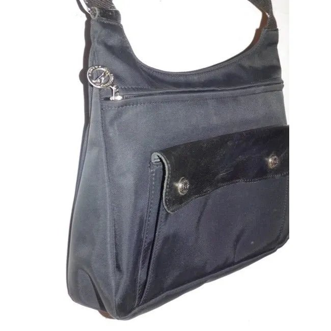 Longchamp Vintage Pursesdesigner Purses Black Leather And Canvas Nylon Messenger Bag