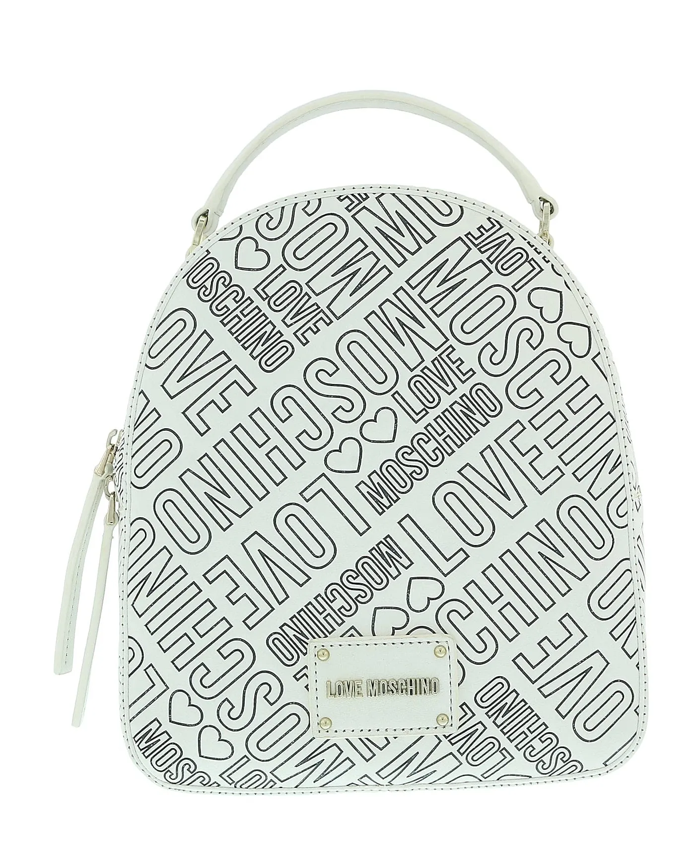 Love Moschino White/Black Signature Embossed Classic Medium Backpack