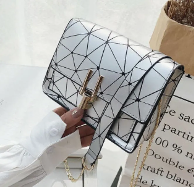 PB158 Silver Geometric Design Shoulder Bag