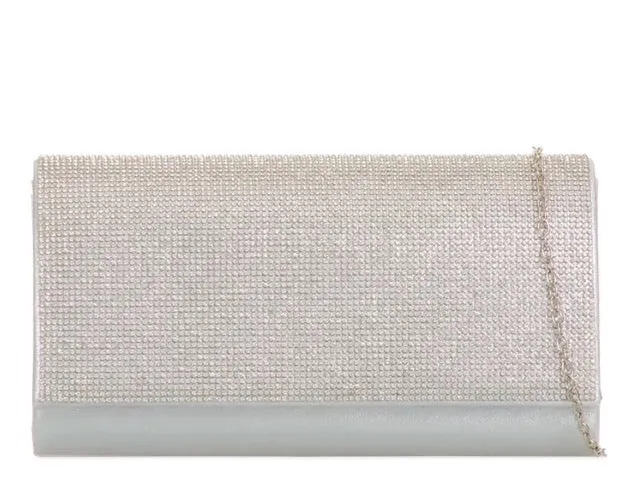 Silver Diamanté Jewelled Clutch Bag