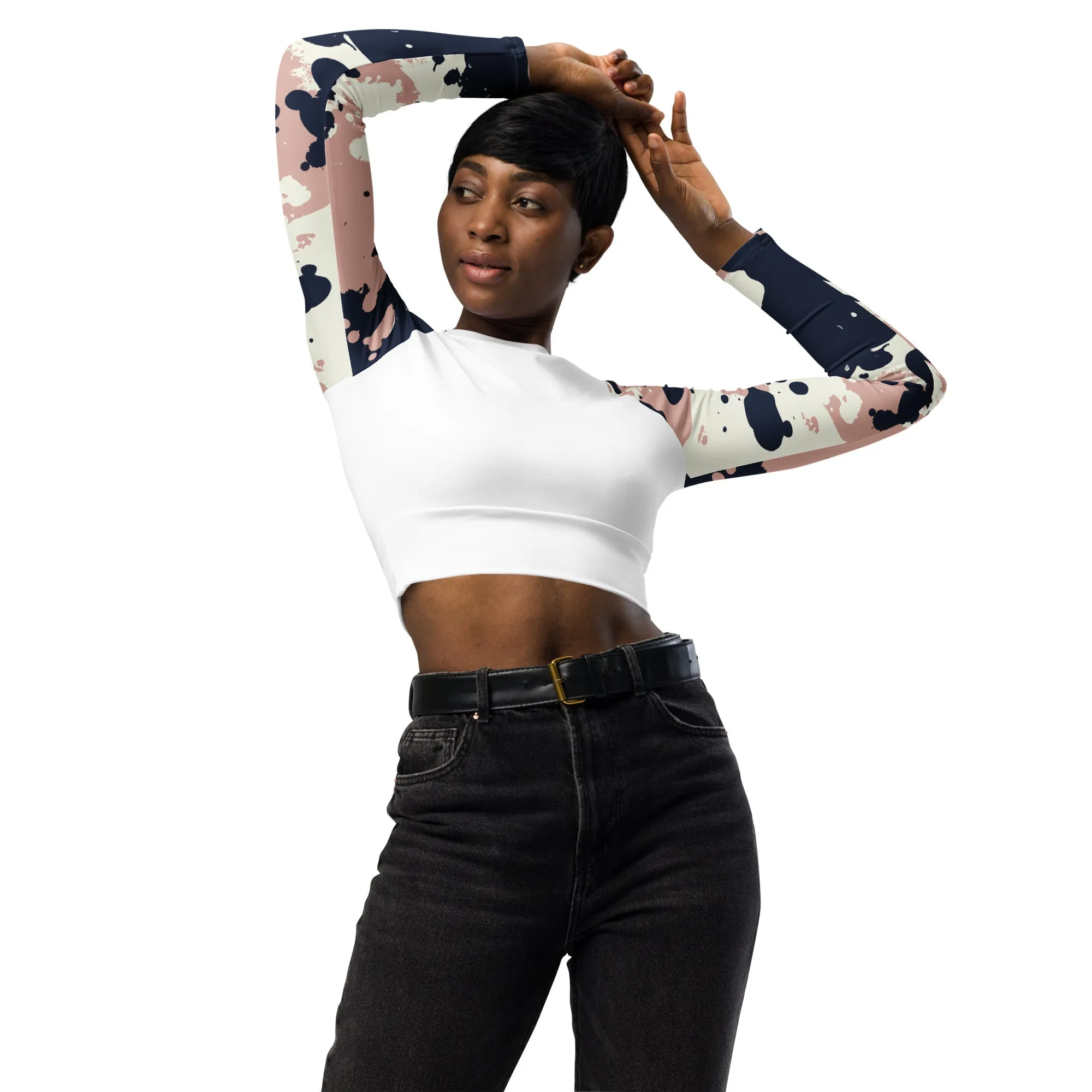 Splattered Recycled long-sleeve crop top