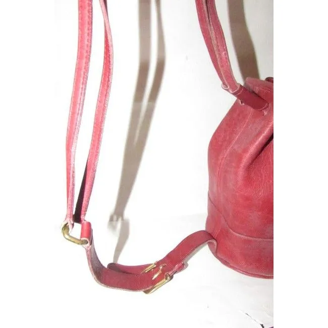 vintage, Coach, 'Bixby', large, drawstring top, bucket shaped, satchel style, sling style shoulder bag or backpack in buttery soft red leather with brass accents