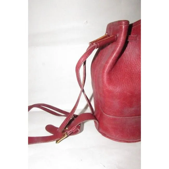 vintage, Coach, 'Bixby', large, drawstring top, bucket shaped, satchel style, sling style shoulder bag or backpack in buttery soft red leather with brass accents