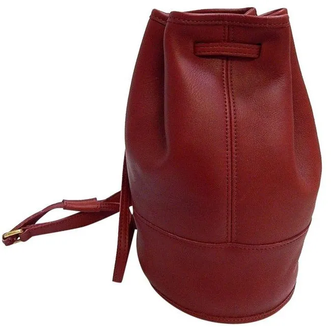 vintage, Coach, 'Bixby', large, drawstring top, bucket shaped, satchel style, sling style shoulder bag or backpack in buttery soft red leather with brass accents