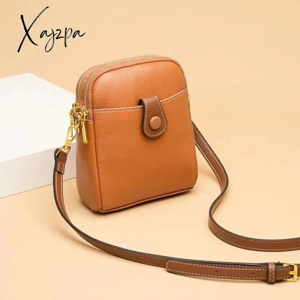 Xajzpa - Genuine Leather Crossbody Bags For Women Luxury Handbags Designer Ladies Shoulder Messenger Bag Mobile Phone Versatile Small Bag
